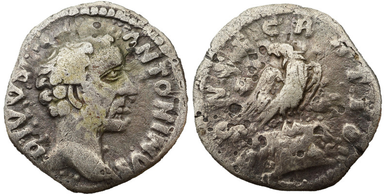 Antoninus Pius AR Denarius, Obv: DIVVS ANTONINVS: Head of Antoninus Pius, bare, ...