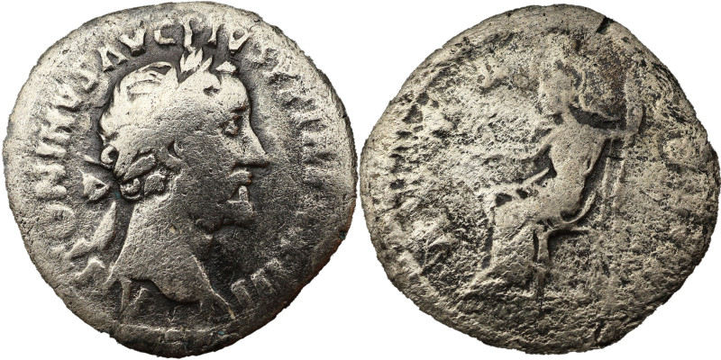 Antoninus Pius AR Denarius, 138-161 AD.
2.33 g, 17 mm