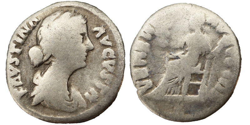 Faustina the Younger AR Denarius, 161-176 AD. Obv: FAVSTINA AVGVSTA: Bust of Fau...