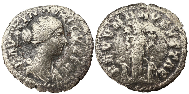 Faustina the younger AR Denarius, 161-176 AD. Obv: FAVSTINA AVGVSTA: Bust of Fau...