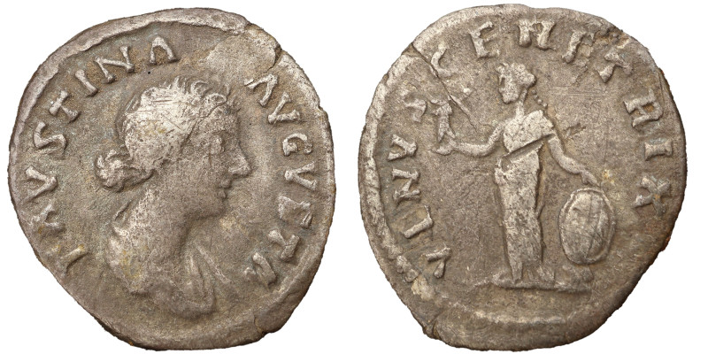 Faustina the Younger AR Denarius, 161-176 AD. Obv: FAVSTINA AVGVSTA: Bust of Fau...