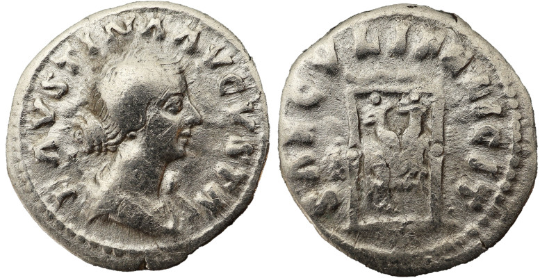 Faustina the Younger AR Denarius, 161-176 AD. Obv: FAVSTINA AVGVSTA: Bust of Fau...