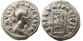 Faustina the Younger AR Denarius, 161-176 AD. Obv: FAVSTINA AVGVSTA: Bust of Faustina the Younger, bare-headed, hair waved and fastened in a bun on ba...