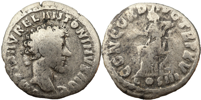 Marcus Aurelius AR Denarius, 161 AD. Obv: IMP M AVREL ANTONINVS AVG: Head of Mar...