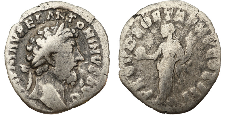 Marcus Aurelius AR Denarius, 161 AD. Obv: IMP M AVREL ANTONINVS AVG: Head of Mar...