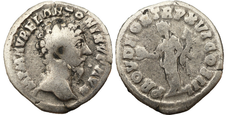 Marcus Aurelius AR Denarius, 161-162 AD. Obv: IMP M AVREL ANTONINVS AVG: Head of...