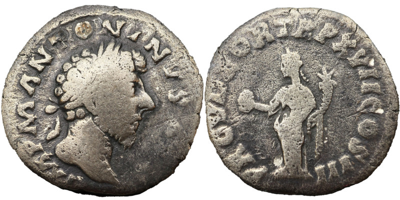 Marcus Aurelius AR Denarius, 162-163 AD. Obv: IMP M ANTONINVS AVG: Head of Marcu...