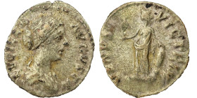 Lucilla AR Denarius, 164-180 AD. Obv: LVCILLA AVGVSTA: Bust of Lucilla, bare-headed, hair waved and fastened in a bun on back of head, draped, right. ...