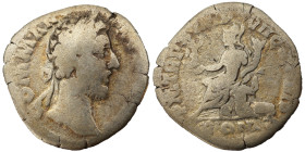 Commodus AR Denarius, 184-185 AD. Obv: COMM ANT AVG P BRIT: Head of Commodus, laureate, right. Rev: P M TR P X IMP VII COS IIII P P ROM: Roma, helmete...