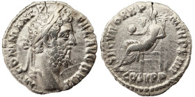 Commodus AR Denarius, 188-189 AD. Obv: M COMM ANT P FEL AVG BRIT: Head of Commodus, laureate, right. Rev: SECVR ORB P M TR P XIIII COS V P P: Securita...