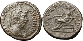 Septimius Severus AR Denarius, 197-197 AD. Obv: L SEPT SEV PERT AVG IMP VIII: Head of Septimius Severus, laureate, right, Rev: P M TR P V COS II P P: ...
