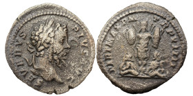 Septimius Severus AR Denarius, 201 AD. Obv: SEVERVS PIVS AVG: Head of Septimius Severus, laureate, right. Rev: PART MAX P M TR P VIIII: Two captives, ...