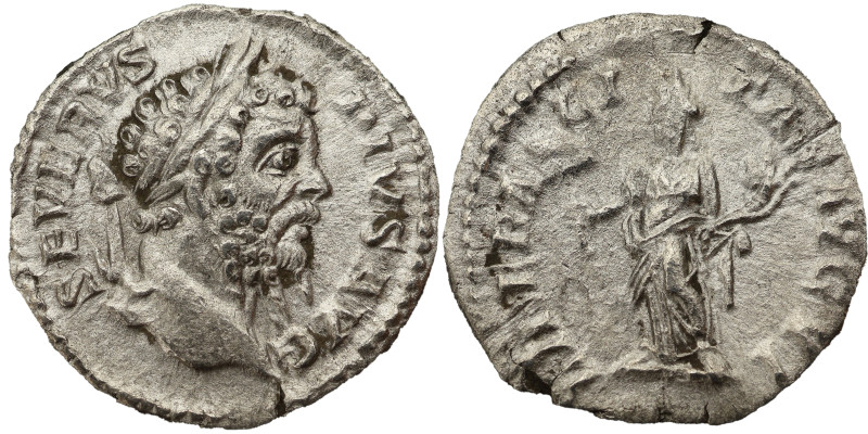 Septimius Severus AR Denarius, 202-210 AD. Obv: SEVERVS PIVS AVG: Head of Septim...