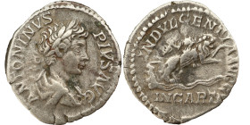 Caracalla AR Denarius, 201-210 AD. Obv: ANTONINVS PIVS AVG: Bust of Caracalla, laureate, draped, right. Rev: INDVLGENTIA AVGG IN CARTH: The Dea Caeles...