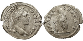 Caracalla AR Denarius, 206 AD. Obv: ANTONINVS PIVS AVG: Head of Caracalla, laureate, right. Rev: VOTA SVSCEPTA X: Caracalla, veiled, togate, standing ...