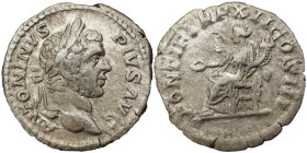 Caracalla AR Denarius, 209 AD. Obv: ANTONINVS PIVS AVG: Head of Caracalla, laureate, sometimes bearded, right. Rev: PONTIF TR P XII COS III: Concordia...