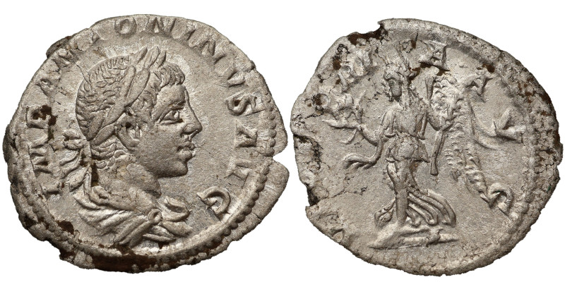 Elagabalus AR Denarius, 218-222 AD. Obv: IMP ANTONINVS AVG: Bust of Elagabalus, ...