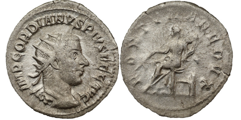 Gordianus III Antoninianus 241-244 AD. Obv: IMP GORDIANVS PIVS FEL AVG: Bust of ...