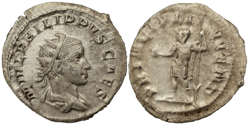 Philip II Antoninianus, 244 - 246 AD. Obv: M IVL PHILIPPVS CAES: Bust of Philip ...