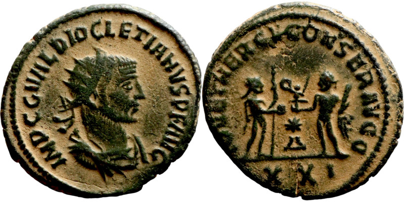 Diocletian. (285 AD). Æ Antoninian.Obv: IMP C M AVR VAL DIOCLETIANVS P F AVG. ra...