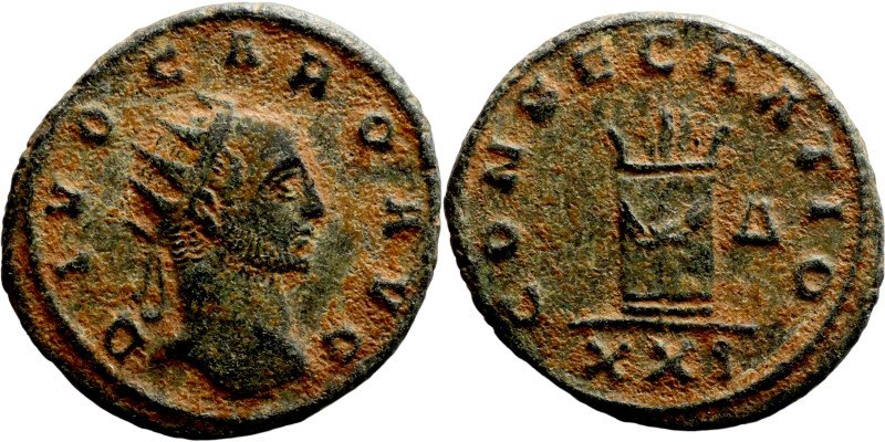 Carus 282-283. AE-Antoninian 22 mm 284 Antiochia. Büste r. mit Strahlenkrone DIV...