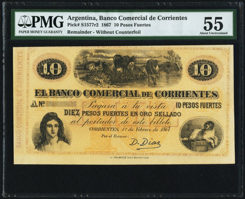 Argentina Banco Comercial de Corrientes 10 Pesos 1.2.1867 Pick S1577r2 Remainder...
