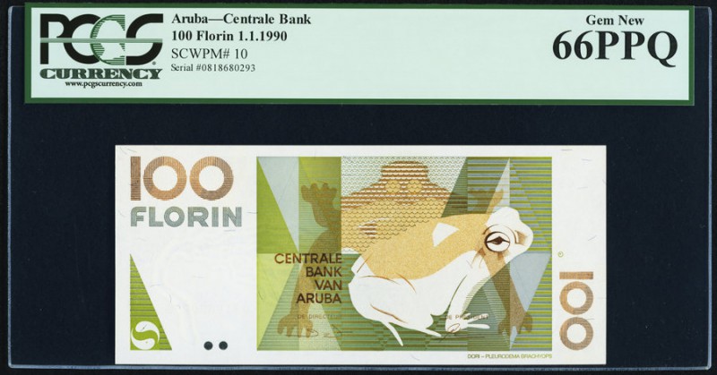 Aruba Centrale Bank van Aruba 100 Florin 1.1.1990 Pick 10 PCGS Gem New 66PPQ. 

...