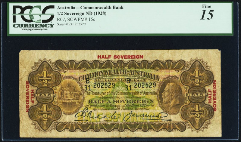 Australia Commonwealth of Australia 1/2 Sovereign ND (1928) Pick 15c PCGS Fine 1...