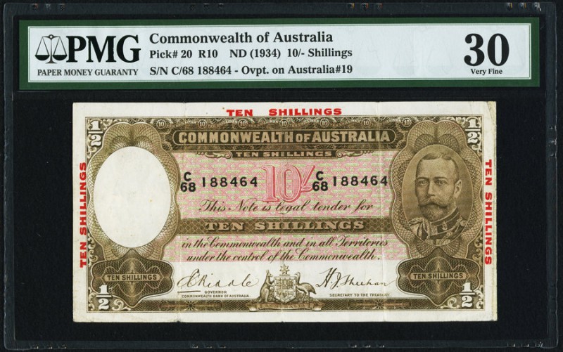 Australia Commonwealth of Australia 10 Shillings ND (1934) Pick 20 PMG Very Fine...