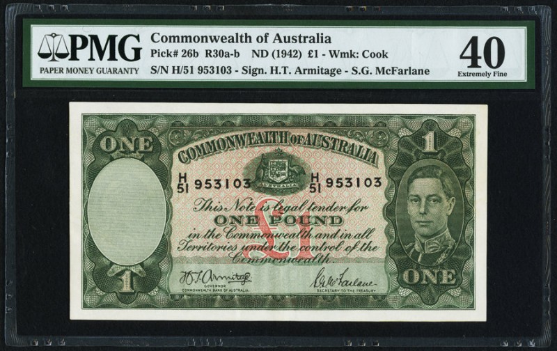 Australia Commonwealth of Australia 1 Pound ND (1942) Pick 26b PMG Extremely Fin...