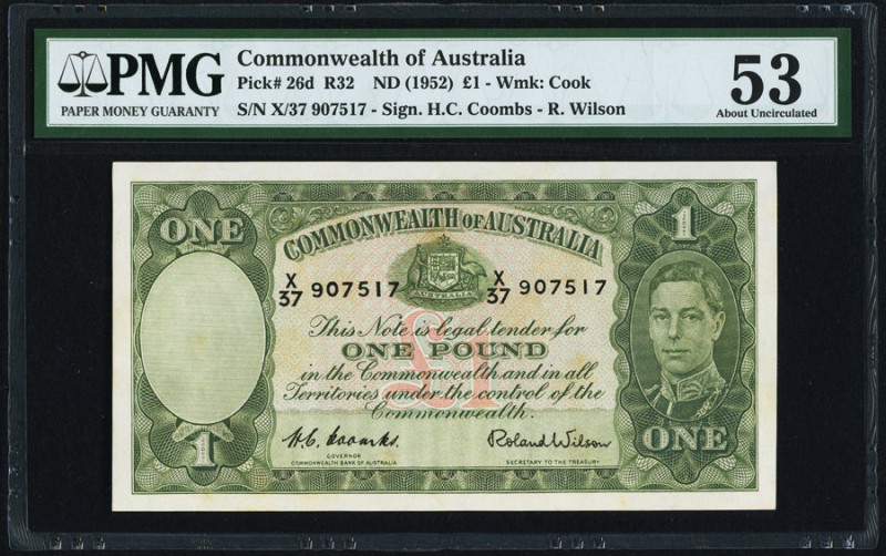 Australia Commonwealth of Australia 1 Pound ND (1952) Pick 26d PMG About Uncircu...