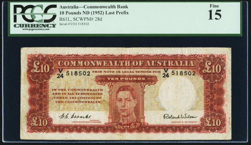 Australia Commonwealth of Australia 10 Pounds ND (1952) Pick 28d PCGS Fine 15. 
...