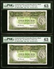 Australia Commonwealth of Australia 1 Pound ND (1961-65) Pick 34a Two Consecutive Examples PMG Choice Uncirculated 63. 

HID09801242017