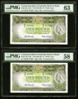 Australia Commonwealth of Australia 1 Pound ND (1961-65) Pick 34a Two Consecutive Examples PMG Choice Uncirculated 63; Choice About Unc 58. 

HID09801...