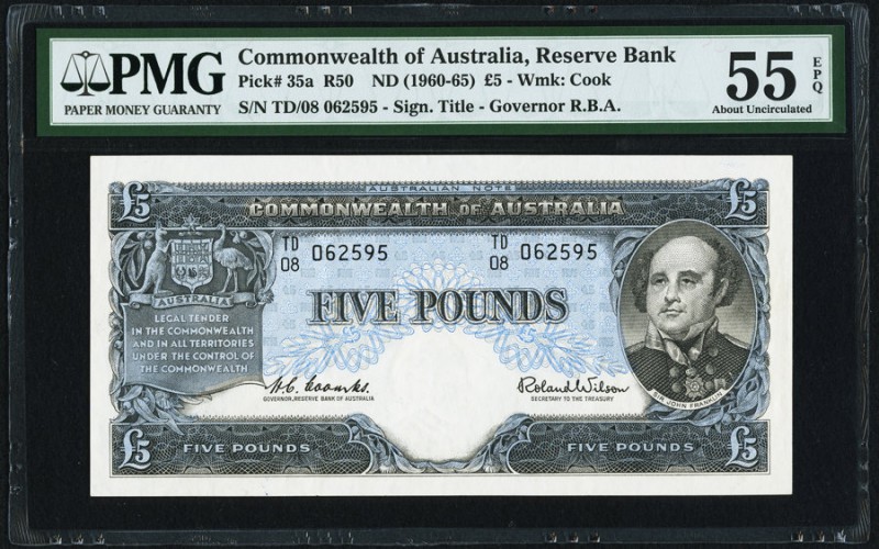 Australia Commonwealth of Australia 5 Pounds ND (1960-65) Pick 35a PMG About Unc...