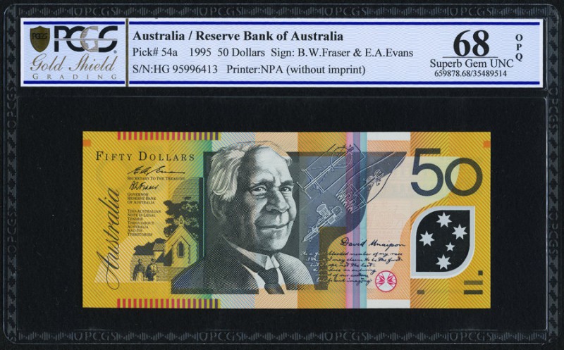 Australia Reserve Bank of Australia 50 Dollars 1995 Pick 54a PCGS Superb Gem UNC...