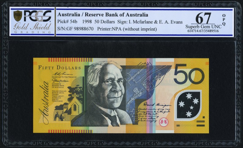 Australia Reserve Bank of Australia 50 Dollars 1998 Pick 54b PCGS Superb Gem Unc...