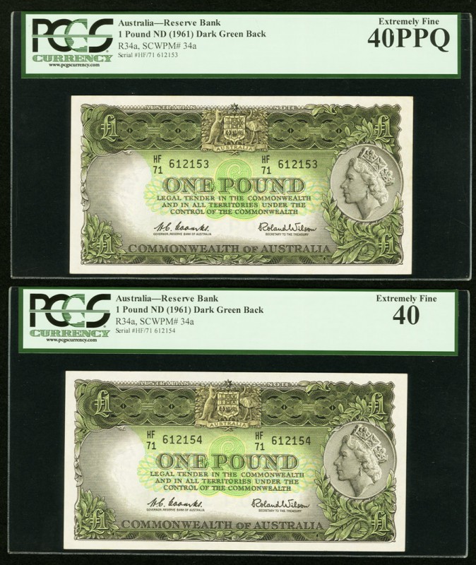 Australia Reserve Bank of Australia 1 Pound ND (1961) Pick R34a Two Consecutive ...