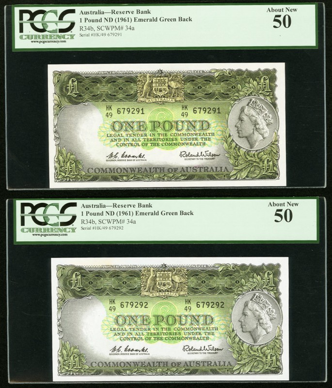 Australia Commonwealth of Australia 1 Pound ND (1961) Pick 34a Two Consecutive E...