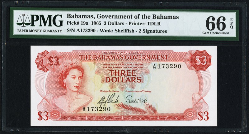 Bahamas Bahamas Government 3 Dollars 1965 Pick 19a PMG Gem Uncirculated 66 EPQ. ...