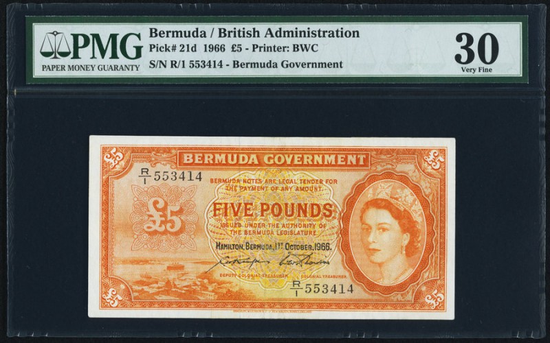 Bermuda Bermuda Government 5 Pounds 1.10.1966 Pick 21d PMG Very Fine 30. 

HID09...
