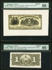 Bolivia Banco Industrial de La Paz 1 Boliviano 1900-05 Pick S151fp; S151bp Front And Back Proof PMG Gem Uncirculated 66 EPQ. Four POCs on front Proof....