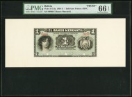Bolivia Banco Mercantil 1 Boliviano 1906-11 Pick S171fp; S171bp Front And Back Proofs PMG Gem Uncirculated 66 EPQ. 

HID09801242017