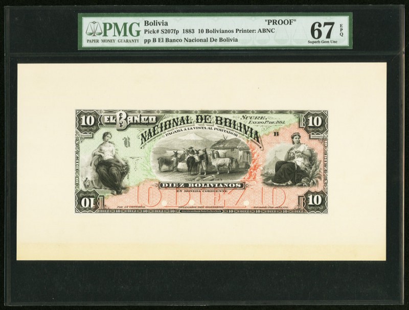 Bolivia Banco Nacional de Bolivia 10 Bolivianos 1883 Pick S207fp Front Proof PMG...