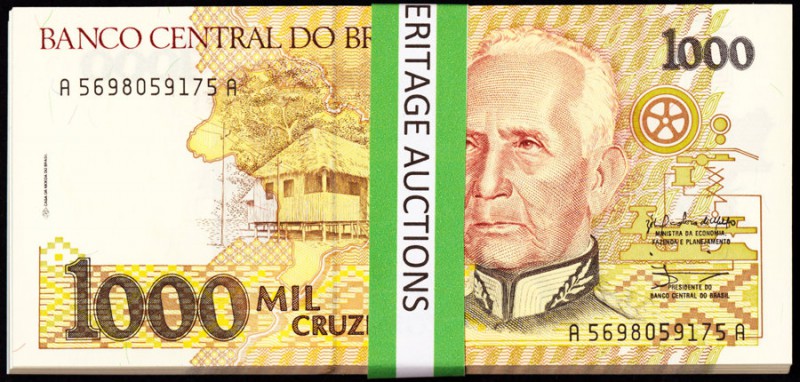Brazil Banco Central Do Brasil 1000 Cruzeiros ND (1990-91) Pick 231b 74 Consecut...