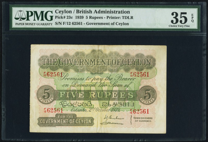 Ceylon Government of Ceylon 5 Rupees 2.10.1939 Pick 23c PMG Choice Very Fine 35 ...