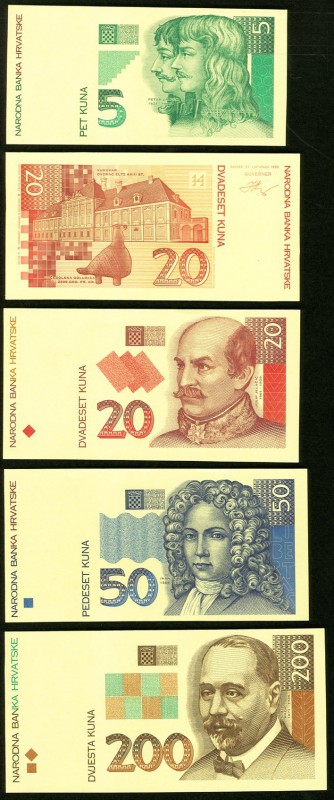 Ten Croatian Specimen Notes from the 1993 Issue. Crisp Uncirculated. 

HID098012...