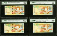 East Caribbean States East Caribbean Central Bank 50 Dollars ND (2015) Pick 54b Four Consecutive Examples PMG Gem Uncirculated 65 EPQ. 

HID0980124201...