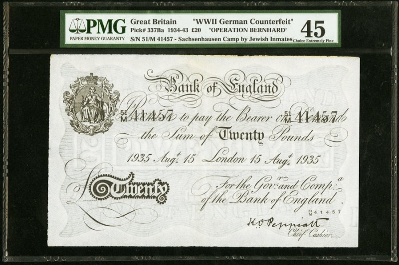 Great Britain Bank of England 20 Pounds 15.8.1935 Pick 337Ba "Operation Bernhard...