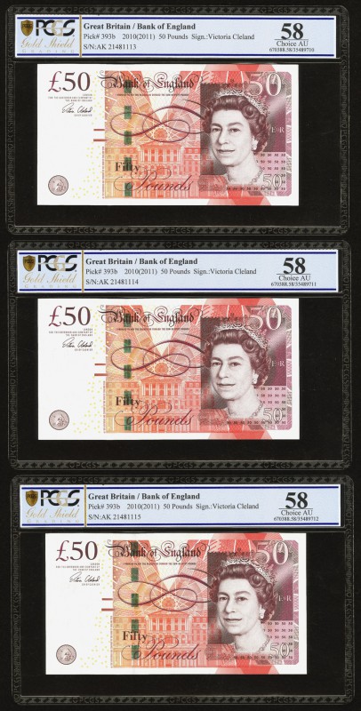 Great Britain Bank of England 50 Pounds 2010 Pick 393b Group of 6 PCGS Gold Shie...
